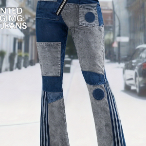 Ursime Zipper Button Flare Leg Patchwork Pants