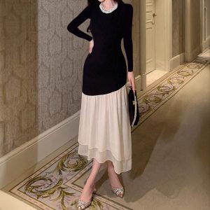 Autumn French Mesh Sexy Slim-fit Slimming Long Sleeve Design Dress