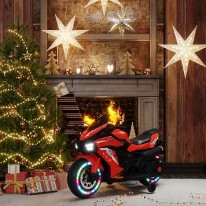 Kids Powered Ride-ons Toy, Kids Motorcycle For 3-6Years, 12V Electric Ride On Motorcycle With Light Wheel & Bluetooth Music-Red