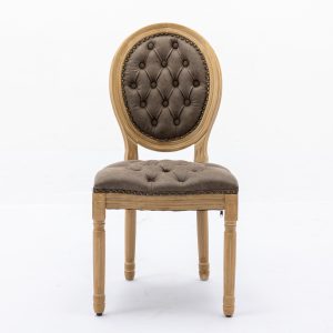 French Style Solid Wood Frame Antique Painting,Hand-pulled Buckle Decoration PU Artificial Leather Dining Chair With Nailhead Trim ,Wood Legs,Density Foam,Steel Spring Inner,Set Of 2,Brown,SW1839BR