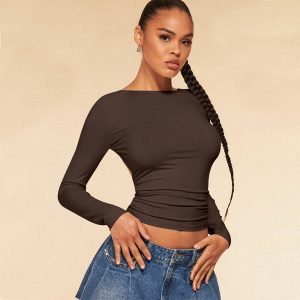 Sexy Style T-shirt Autumn And Winter Europe And America Backless Design Short Top Women