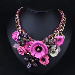 Fashion Exaggerated Purple Flower Rhinestone-embedded Short Clavicle Chain
