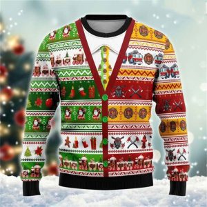 Men's Christmas 3D Print Round Neck Casual Sweater Coat
