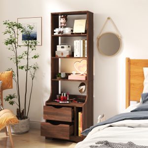 Night Stand With Bookshelf, Night Stand With 2 Storage Drawers For Bedroom