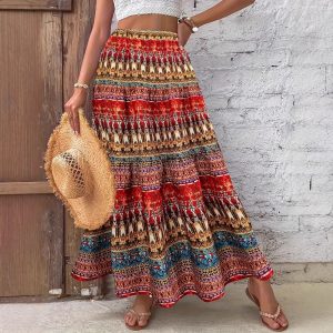 Women's New Casual Fashion Floral Print Midi Skirt