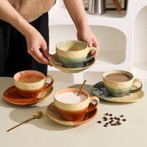 Kiln-fired Retro-style Embossed Milk Coffee Cup