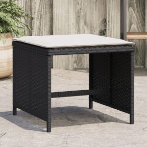 Garden Stools with Cushions, 4 Pieces, Black, 40x40x35 cm, Poly Rattan