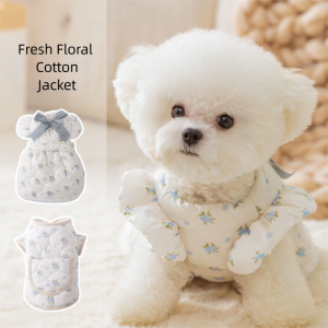 Thick Dog Dress Cute Bow Decoration Winter Pet Dress Thick Flannel Lining Puppy Dress With Flower Printing Dog Clothes For Small Dogs Boy Girl