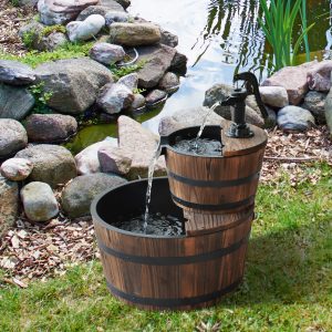 Freestanding Fountain with 2 Tier Waterfall Barrel
