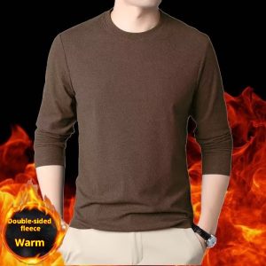 Warm Round-neck Men's Solid Color Double-sided Fleece Long-sleeved Top