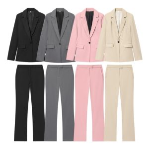 Slim-fit Long-sleeve Suit Jacket Flared Pants For Women