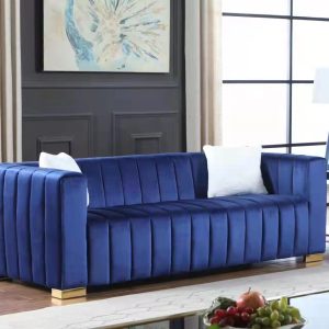 A Modern Channel Sofa Take On A Traditional Chesterfield,Navy Blue Color,3 Seater