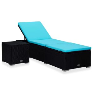 sun lounger with cushion and tea table, poly rattan