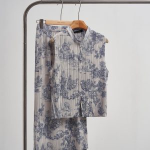 New Chinese-style National Wind Pleated Jacquard Vest Shirt And Skirt Set