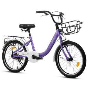 A20182 20 Inch Kids Bike For Boys & Girls, Children's Bicycle With Coaster Brake & V-Brake, 1-Speed, Chain Guard & Rear Rack, Lightweight Steel Frame Pink, Green, Purple, White