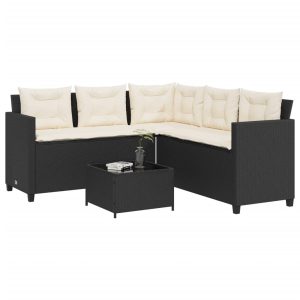 L-shaped garden sofa with table and cushions