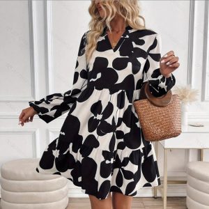 Fashion Retro Long Sleeve Loose Dress