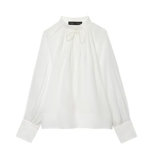 Women's Stand-up Collar Striped Lantern Long Sleeve Top