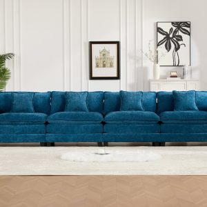Wider Armrest 3 Seats Ottoman Is Not Included, Modern Sectional Couch, For Living Room Bedroom And Apartment, Comfy Double Layer Upholstered Seat Cushion, Breathable Chenille Fabric,Blue,SW5044BL
