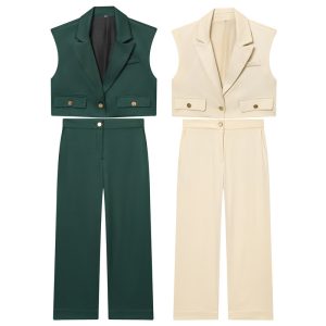 Fashion Short Lapel Vest Wide-leg Pants