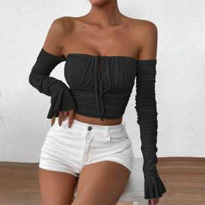 Women's Fashion Sexy Style T-shirt, Unique Design Sense, Niche Bustier Short Top For Autumn And Winter