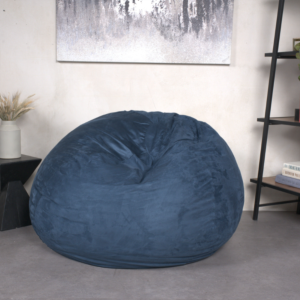 5-Foot Comfortable High-Density Shredded Foam Bean Bag Chair For Kids And Adults, With Removable Microsuede Cover, Ideal Reading And Bedroom Floor Lounge, Midnight Blue