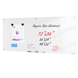 Magnetic Glass Whiteboard, Dry Erase Board 72'x36', Wall-Mounted Large White Glassboard Frameless, With Marker Tray, An Eraser And 2 Markers, White