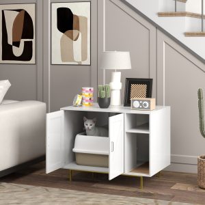 Cat Litter Box Enclosure End Side Table with Scratching Pad