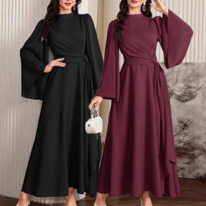 Women's Long Sleeve Solid Color Temperament Elegant Dress