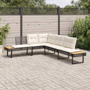 L-shaped garden sofa with cushions, poly rattan