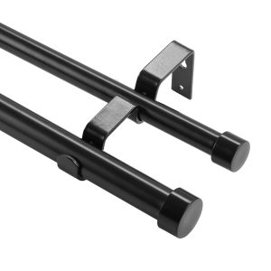 Double Rod Curtain Rods, 182.9-365.8 Cm Adjustable Length, Black Double Curtain Rods With Cap Finials, 2.5 Cm And 1.9 Cm Diameter, Double Window Drapery Rod For Sheer And Blackout Curtains