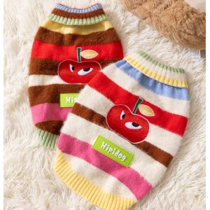 Pet Clothing, Corgi Special Rainbow Apple Striped Autumn And Winter Warm Medium-sized Dog Pullover Sweater, Dog Clothing