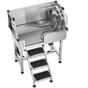 86.4 Cm Stainless Steel Dog Washing Station, Pet Grooming Tub With Hot & Cold Faucet, Showerhead, Home Wash Sink, Fits Small Cats And Dogs, Non-Slip Stairs (Left Door)