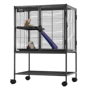 34' Metal Small Animal Cage 2-Tier Rolling Ferret Cage With Tray A Ramp