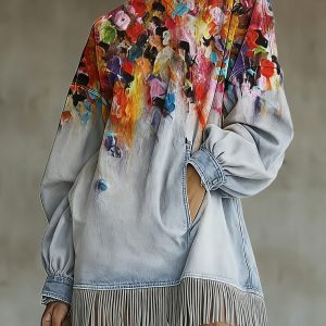 Loose Pocket Tassel Long-Sleeve Suede Dress