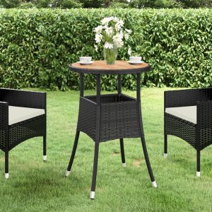 Garden table Ø Acacia wood and poly rattan