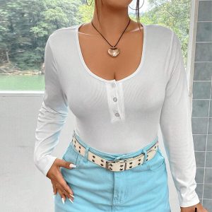 Women's Slim-fit Stretch Knit Long-sleeve Casual Versatile Top