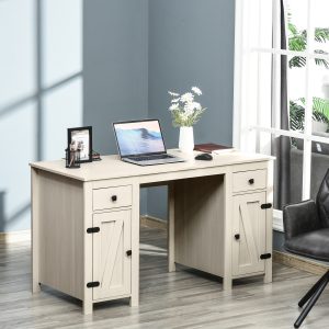 Rectangle Computer Desk with Thick Board and Display Shelves for Home Office Table Workstation