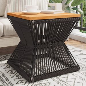 Coffee table with wire frame, black, 38x38x38 cm, acacia wood