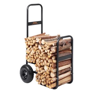 Firewood Log Cart, 250 Lbs Load Capacity, Outdoor And Indoor Wood Rack Storage Mover With Pneumatic Rubber Wheels, Heavy Duty Steel Dolly Hauler, Firewood Carrier For Fireplace, Fire Pit, Black