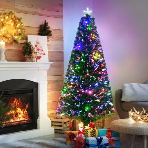 6' Tall Douglas Fir Pre-Lit Artificial Christmas Tree with Realistic Branches, 24 Multi-Color LED Lights, Fiber Optics and 230 Tips