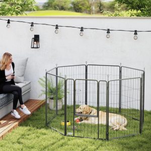 39 Inch Exercise Pen, Heavy Duty Dog Playpen, 8 Panel Metal Pet Fence for Medium and Large Dogs, Black