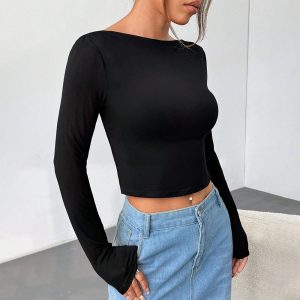 Sexy Style Women's T-shirt New Autumnwinter Backless Design Short Top