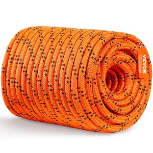 Double Braided Polyester Rope, 3/4 In X 220 Ft, 24 Strands, 20000 LBS Breaking Strength Outdoor Rope, Arborist Rigging Rope For Rock Hiking Camping Swing Rappelling Rescue, Orange/Black