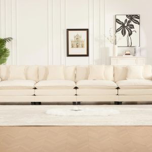 Wider Armrest 3 Seats Ottoman Is Not Included, Modern Sectional Couch, For Living Room Bedroom And Apartment, Comfy Double Layer Upholstered Seat Cushion, Breathable Chenille Fabric,Beige,SW5044BG