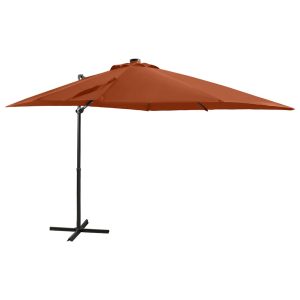 cantilever parasol with LED lighting 250 cm terracotta