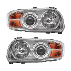 Halogen Headlights Assembly Compatible With 2008-2018 Peterbilt 388 389, Pair Left Driver Side And Right Passenger Right Side, Chrome Clear Lens