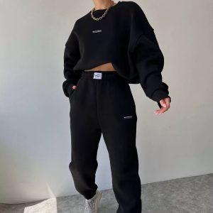 Fashion Casual Round Neck Sweatshirt Pants Set
