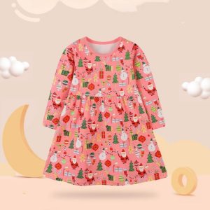 Girl's Long Sleeve Knitted Cotton Cartoon Print Dress