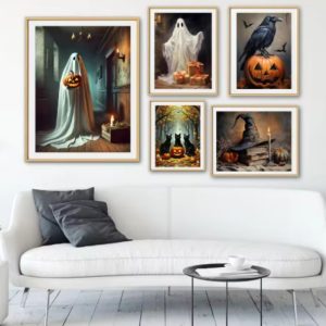 Pumpkin Halloween Decoration Ghost Tea Party Art Canvas Painting
